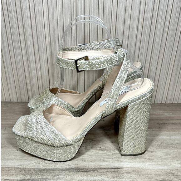 Nina Sand Glitter Shine Block-heel With Platform Stiletto Sandal Size 10M - Picture 6 of 15